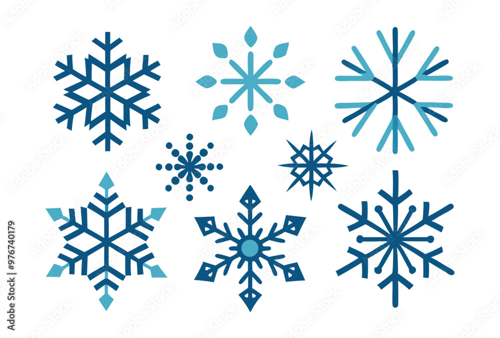 Christmas snowflake Icon Set, Winter Themed Vector Illustrations