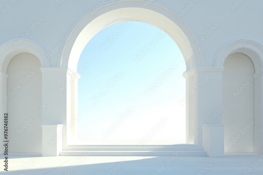 A white archway with a white wall and a white pillar A white archway with a white wall and a white pillar