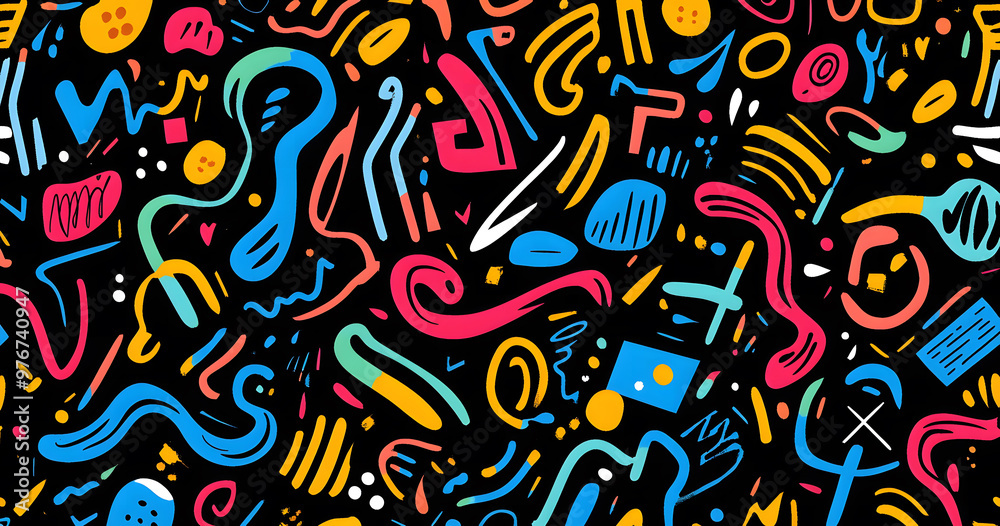 Vibrant Abstract Colorful Geometric Shapes Pattern on Black Background Vibrant Abstract Colorful Geometric Shapes Pattern on Black Background
