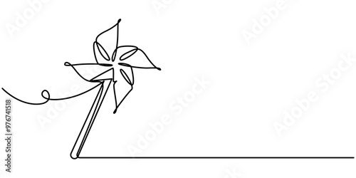 Continuous line drawing Origami paper windmill icon vector illustration concept, Pinwheel, continuous line drawing, small tattoo, print for clothes and logo design, emblem or logo design, silhouette
