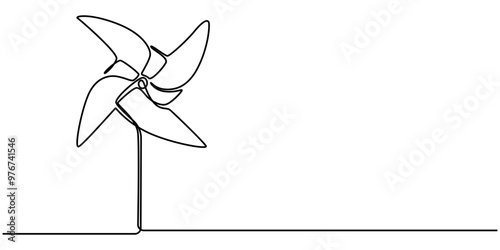 Continuous line drawing Origami paper windmill icon vector illustration concept, Pinwheel, continuous line drawing, small tattoo, print for clothes and logo design, emblem or logo design, silhouette