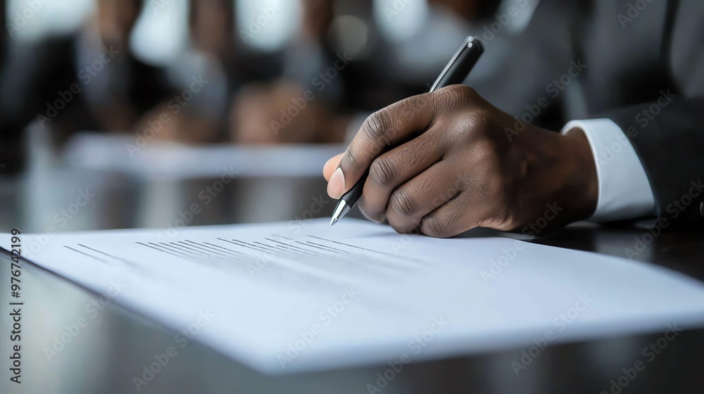Person holding a contract with multiple signatures during a negotiation, signed agreement, closing a deal Person holding a contract with multiple signatures during a negotiation, signed agreement, closing a deal