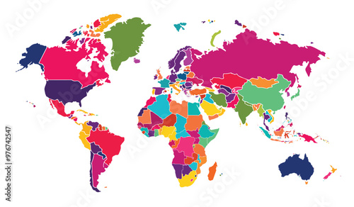 World map on white background. All countries in The World different colors. Can use for printing, website, presentation element, textile. World map vector illustration, high-resolution, travel.