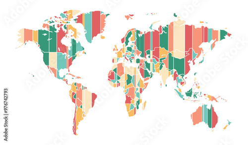 World map on white background. Abstract color. Can use for printing, website, presentation element, textile. World map vector illustration, high-resolution, travel.