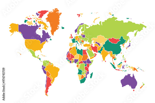 World map on white background. All countries in The World different colors. Can use for printing, website, presentation element, textile. World map vector illustration, high-resolution, travel.