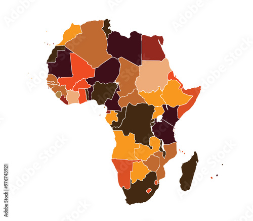 Cartoon pictures of Africa map on white background. All countries of Africa in Modern colors. Can use for printing, website, presentation element, textile. Vector illustration.