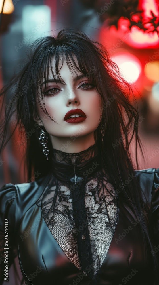 Brunette Goth style inspired woman, outdoor backlit fashion and make-up portrait shoot. Gothic, Goth, Emo, New Wave, Dark style fashion. Dark smokey make-up, red lipstick. Dramatic. Elegant.
Brunette Goth style inspired woman, outdoor backlit fashion and make-up portrait shoot. Gothic, Goth, Emo, New Wave, Dark style fashion. Dark smokey make-up, red lipstick. Dramatic. Elegant.
