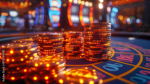 Casino theme with Bitcoin, slot machine, cards, and golden chips on black background - Low resolution version 2