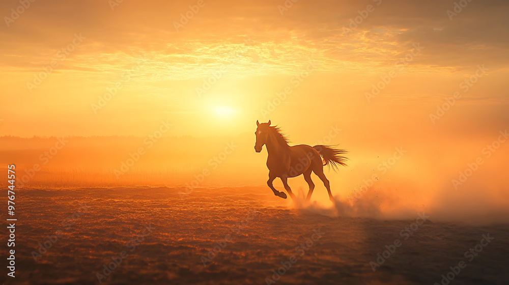 Fototapeta premium A wild horse running across a vast plain.