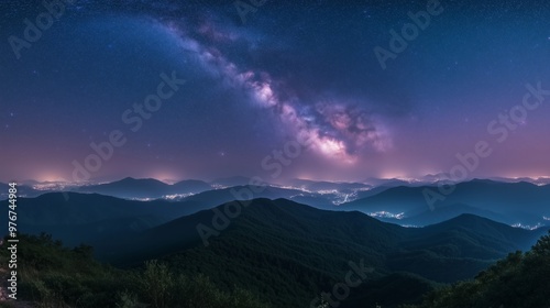 Milky Way Galaxy over Mountain at Night, Deogyusan mountain in South Korea.