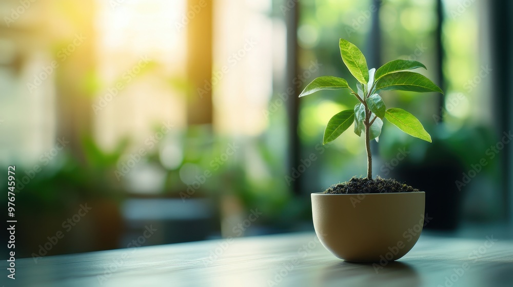 A vibrant green plant growing in a minimalist pot, symbolizing growth and renewal in a serene indoor setting. A vibrant green plant growing in a minimalist pot, symbolizing growth and renewal in a serene indoor setting.