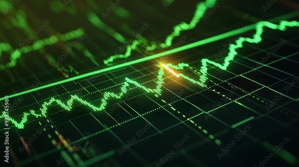 Green Line Chart on a Digital Screen Green Line Chart on a Digital Screen