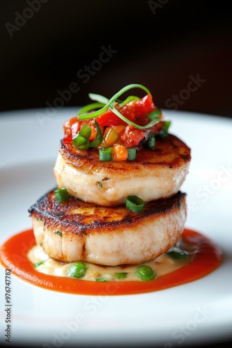 Pan-Seared Scallops with Tomato Salsa and Green Onions.