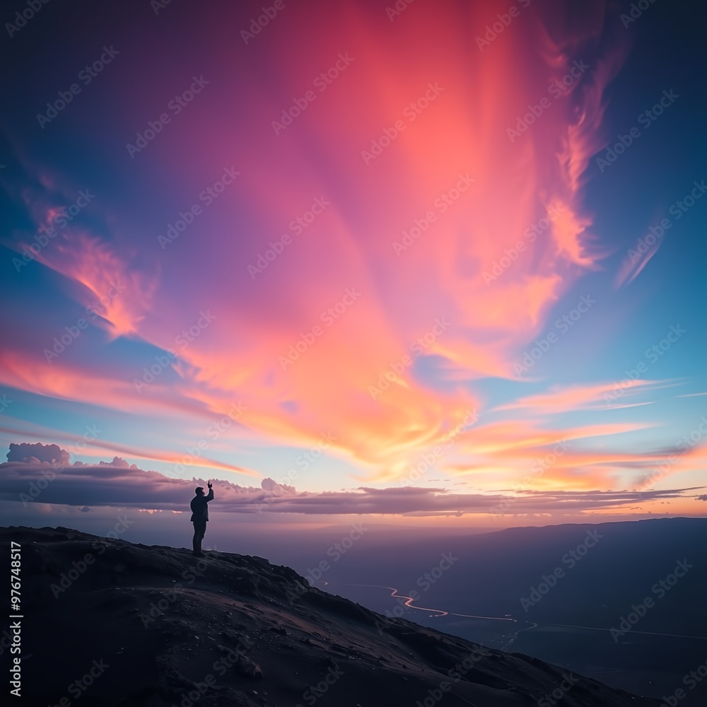 Slhouette of a person on a mountain top