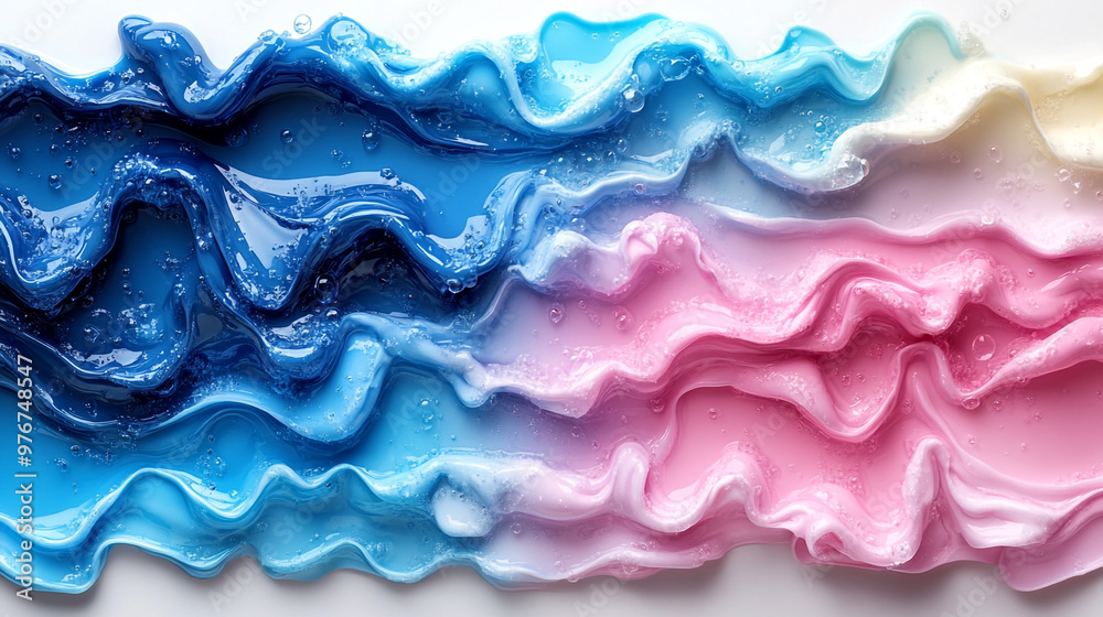 A vibrant abstract art piece featuring flowing waves of blue, pink, and cream colors, creating a visually stunning texture. A vibrant abstract art piece featuring flowing waves of blue, pink, and cream colors, creating a visually stunning texture.