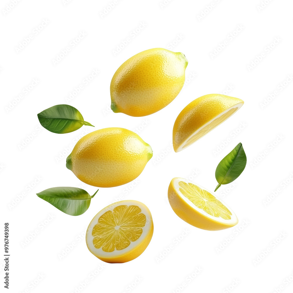 Fresh lemons and green leaves isolated on a black background Fresh lemons and green leaves isolated on a black background