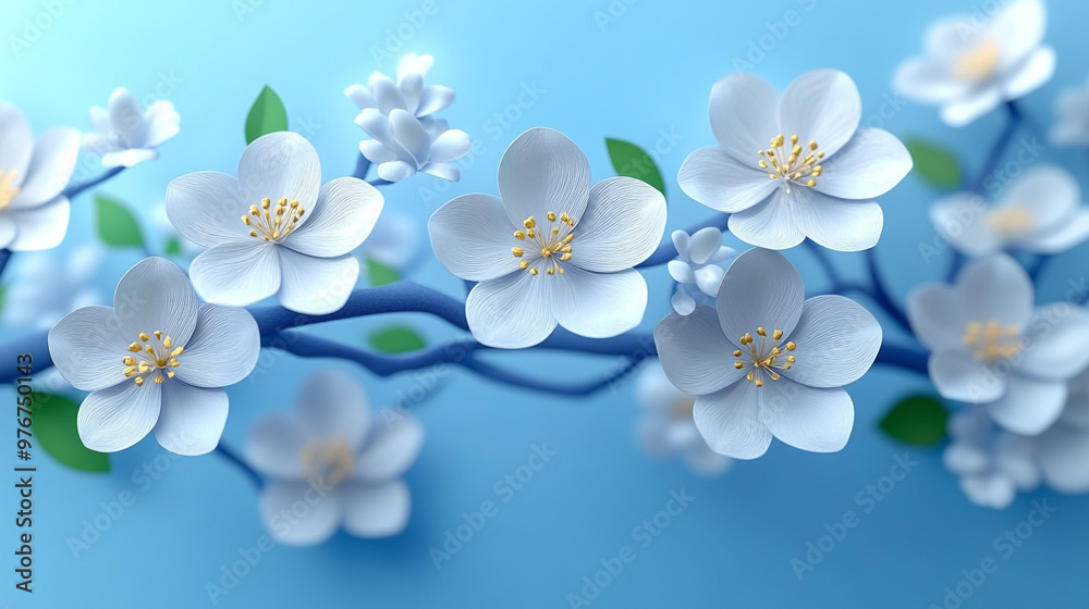 Delicate white flowers bloom against a soft blue background, creating a serene and calming atmosphere for any design project. Delicate white flowers bloom against a soft blue background, creating a serene and calming atmosphere for any design project.