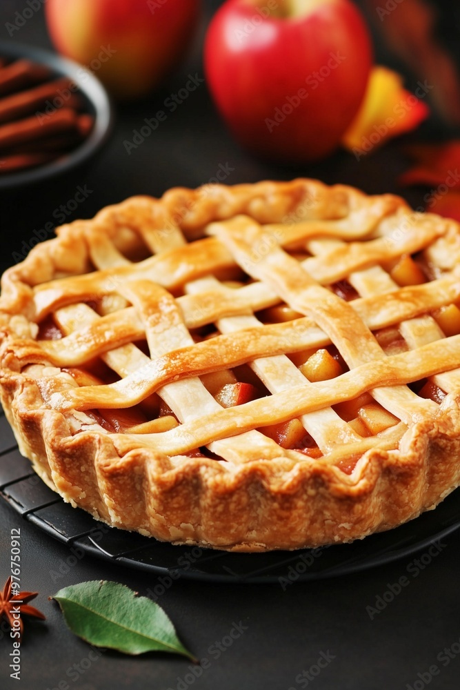 Beautiful Apple Pie with Dough Net. Pie with Filling. Traditional Autumn Baking Beautiful Apple Pie with Dough Net. Pie with Filling. Traditional Autumn Baking