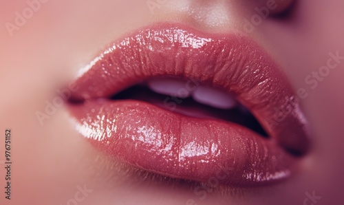 Glossy Lips Close-Up Highlighting Beauty and Texture in Soft Natural Light