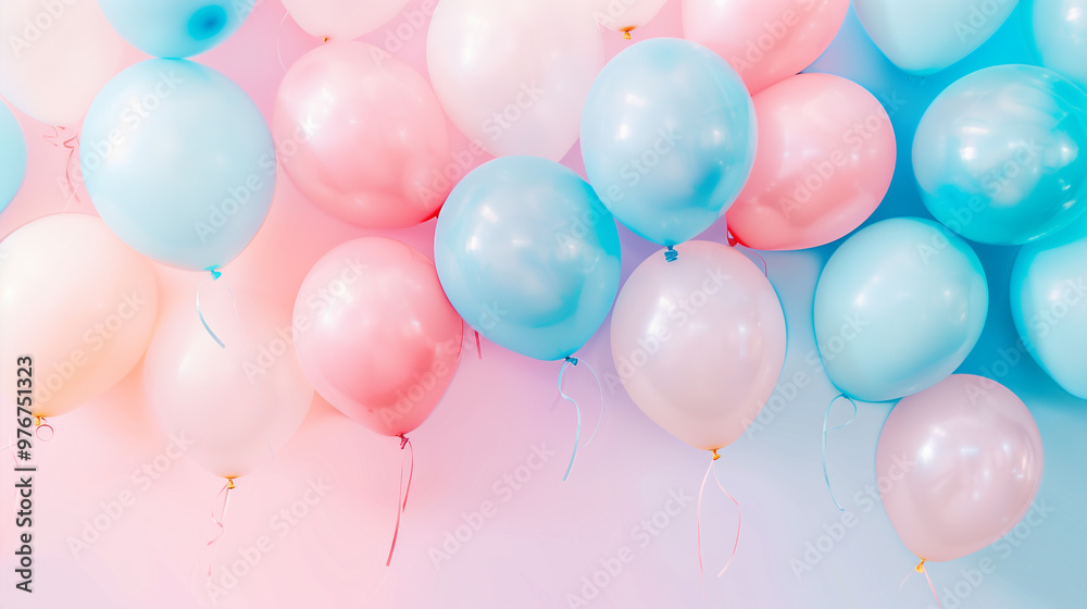 Beautiful panoramic background with pink and blue balloons. Beautiful panoramic background with pink and blue balloons.