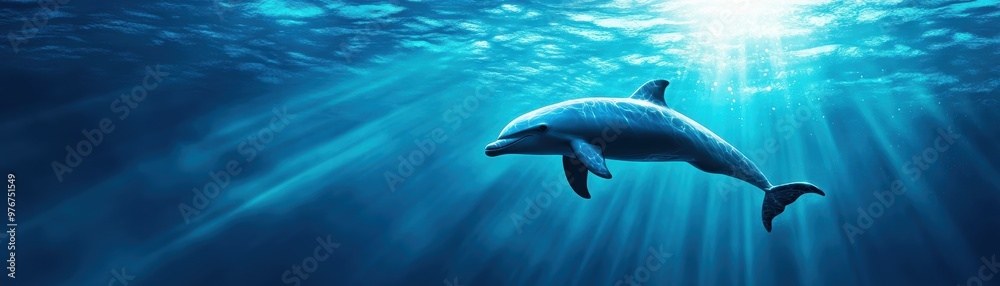 A serene underwater scene featuring a dolphin swimming gracefully through sunlit waters, showcasing marine beauty and tranquility. A serene underwater scene featuring a dolphin swimming gracefully through sunlit waters, showcasing marine beauty and tranquility.