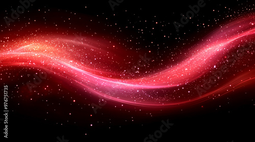 A vibrant and dynamic red wave flows through a starry night, creating an enchanting and ethereal cosmic atmosphere.