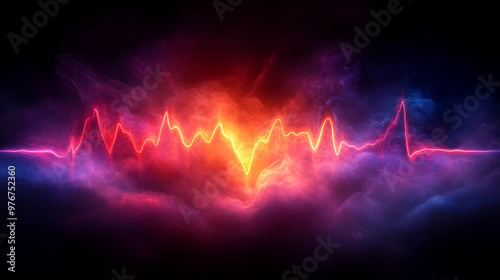 Vibrant digital waveform design representing sound and energy in a dynamic abstract style.