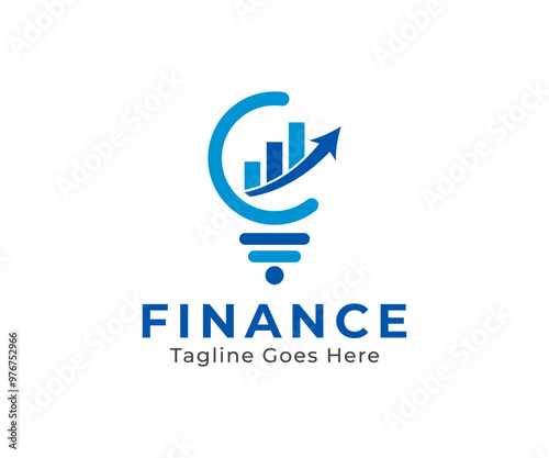 Abstract light bulb finance logo icon vector template design. Consulting and finance management business logo with financial growth icon.
