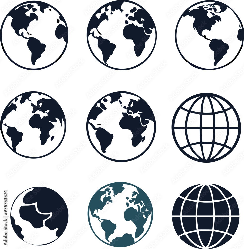 Earth icon collection. Globe. Vector illustration Earth icon collection. Globe. Vector illustration