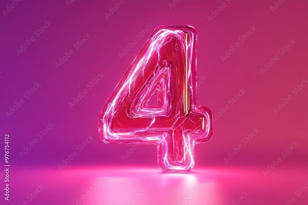 A glowing number 4 in pink A glowing number 4 in pink