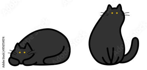 かわいい黒猫のイラスト 寝る・座る