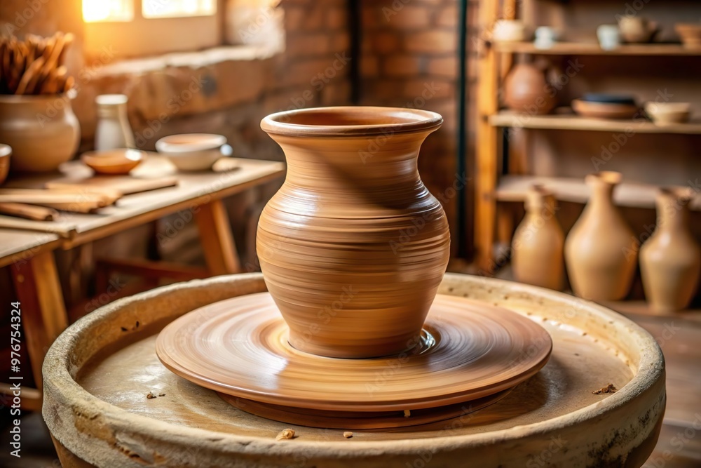 unfinished pottery vase on workshop spinning wheel unfinished pottery vase on workshop spinning wheel