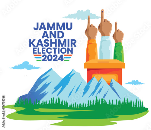  Jammu and Kashmir Election 2024 with Voting Hands and Mountainous Landscape Illustration