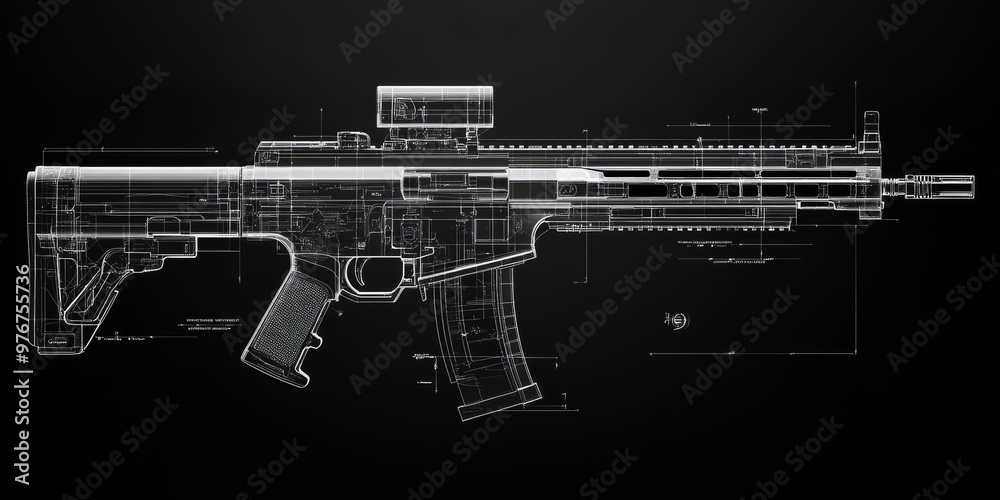 Detailed Blueprint of a Modern Rifle Design With Technical ...