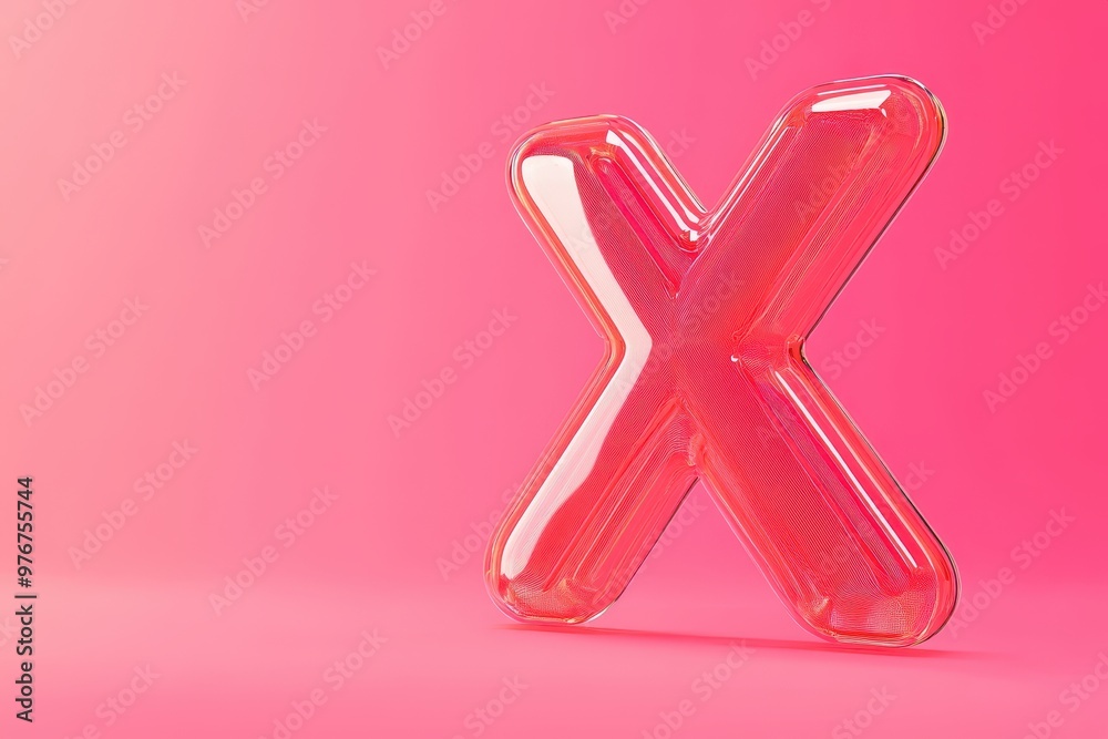 A pink X made of glass is on a pink background A pink X made of glass is on a pink background