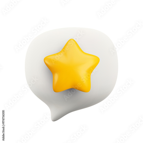 Vector cartoon minimal 3d white speech bubble with star icon. Realistic render of chat messaging, customer review rating, favorites symbol, comment in social media concept for web, app, infographics.