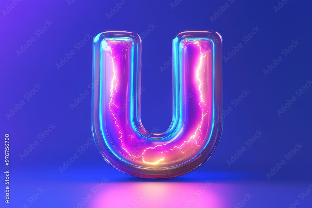 A glowing, neon purple letter U A glowing, neon purple letter U