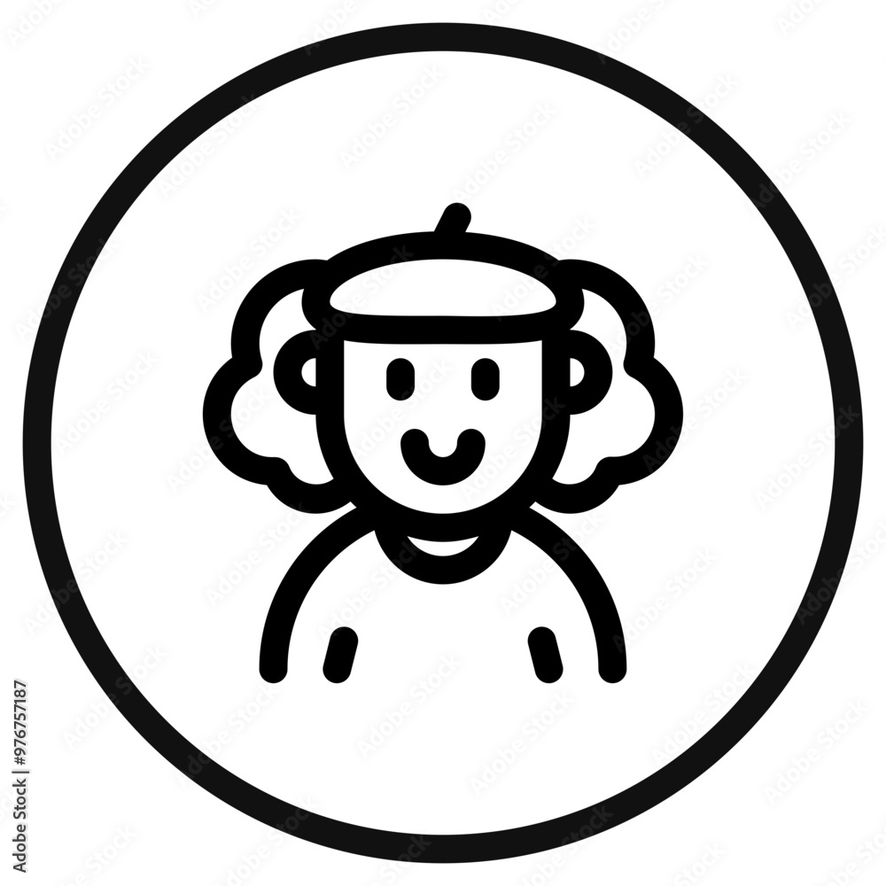 Editable artist with long curly hair avatar vector icon. User, profile, identity, persona. Part of a big icon set family. Perfect for web and app interfaces, presentations, infographics, etc Editable artist with long curly hair avatar vector icon. User, profile, identity, persona. Part of a big icon set family. Perfect for web and app interfaces, presentations, infographics, etc