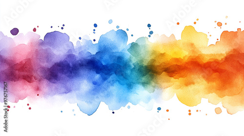 A vibrant watercolor splash featuring a gradient of colors from blue to red, perfect for artistic design and creative projects. photo