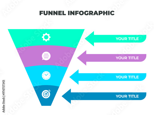 Colorful Funnel Process Infographic Representing Customer Journey from Awareness to Conversion with Iconic Stages