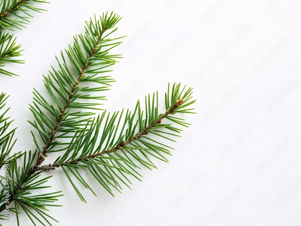 Evergreen tree branch on a white background Evergreen tree branch on a white background
