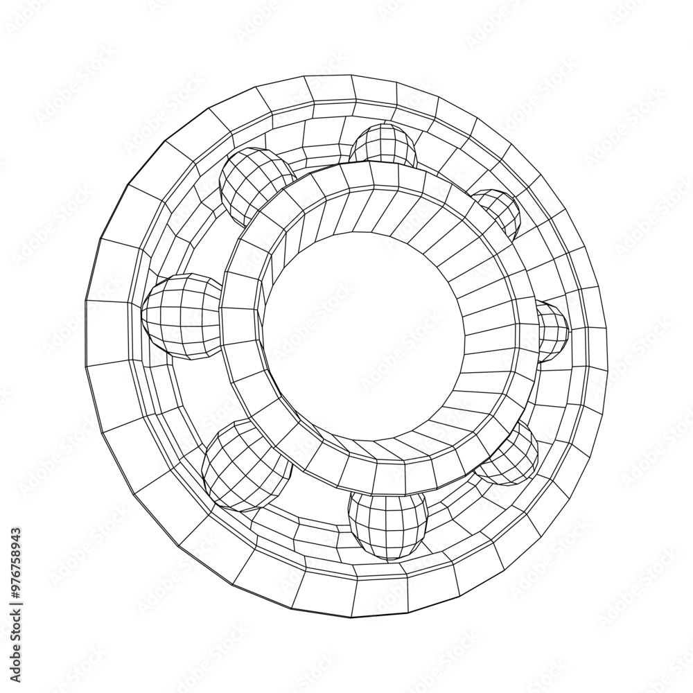 Fototapeta premium Roller bearing. Circular round rotating bearings used in industry for heavy equipment mechanical work and engineering. Wireframe low poly mesh vector illustration.