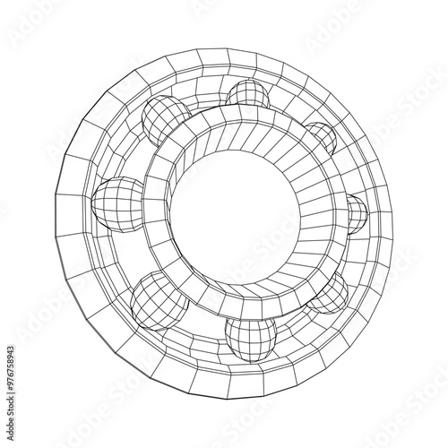 Roller bearing. Circular round rotating bearings used in industry for heavy equipment mechanical work and engineering. Wireframe low poly mesh vector illustration.