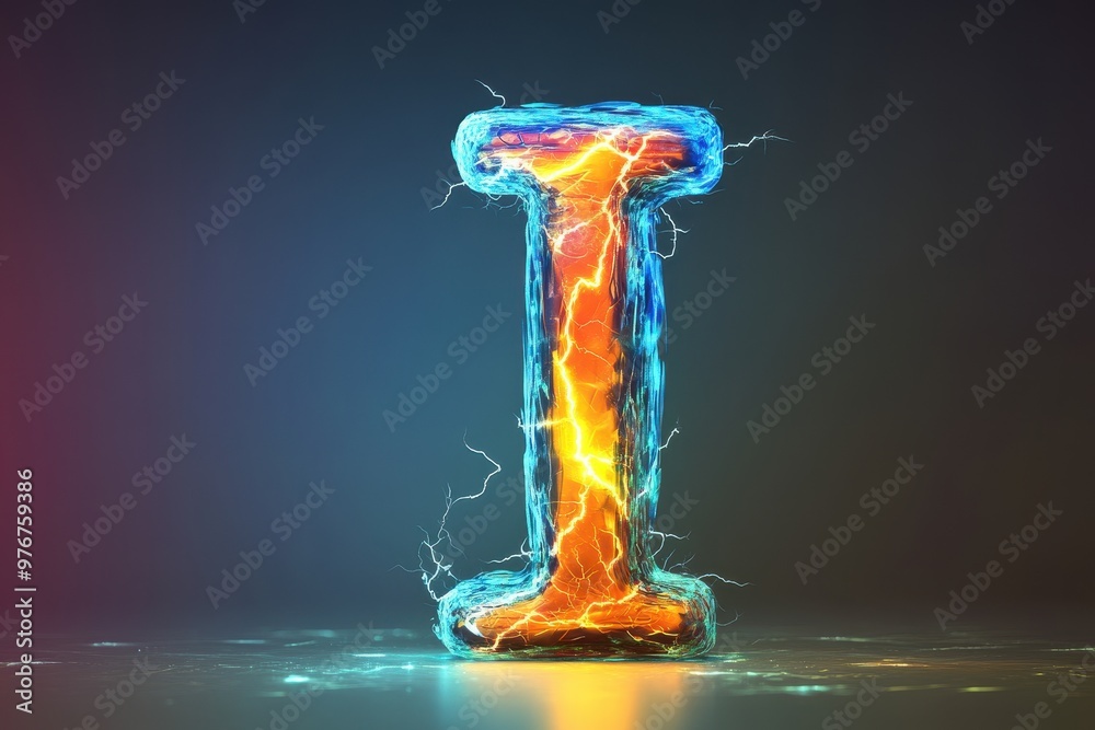 The letter I is made of electricity and is glowing in the dark