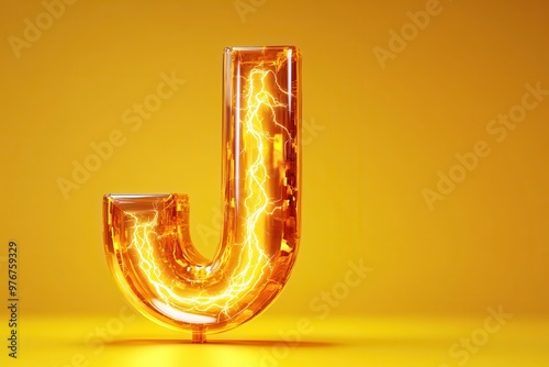 A glowing letter J is lit up with lightning bolts photo