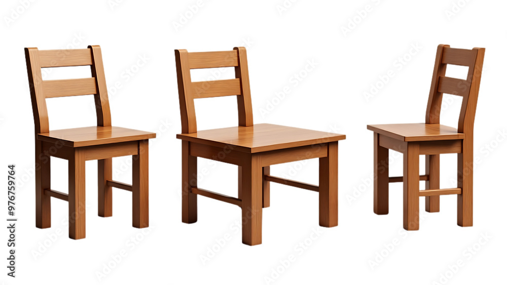 Set of 3 Wooden Chairs on Transparent Background Set of 3 Wooden Chairs on Transparent Background
