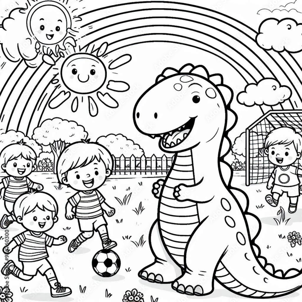 Fototapeta premium Adorable puppy and butterflies coloring page for kids' creative fun