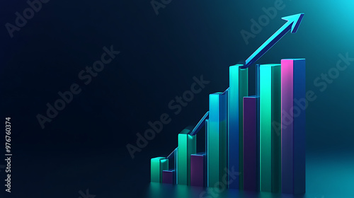 Sleek 3D bar graph with upward arrow representing business performance