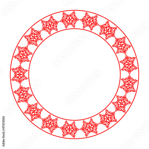Round Frame, workpiece for your design. Traditional Turkic ornament, national Asian decor for design plate, textile, of clothes, yurts, embroidery and print. Sandblasting. Circle frame. 