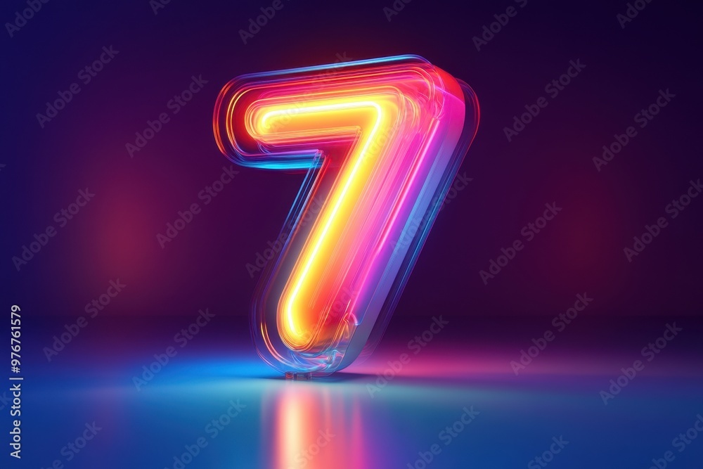 A neon sign with the number 7 in bright colors A neon sign with the number 7 in bright colors